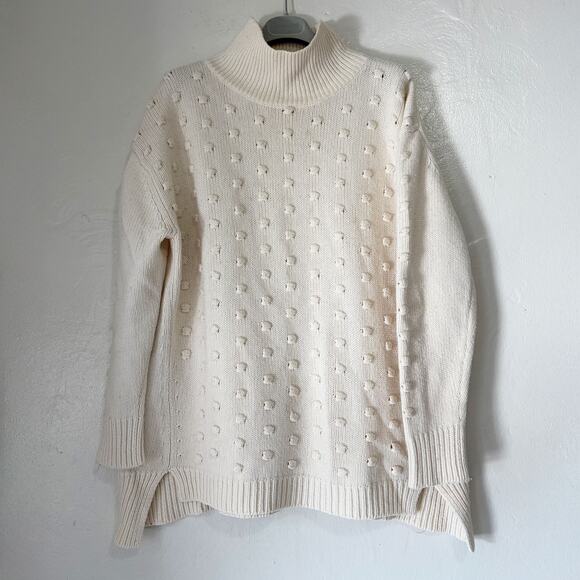 TUCKERNUCK Alice Pom Pom Wool Cashmere Blend Turtleneck Sweater in Natural Sz XL - Picture 1 of 12